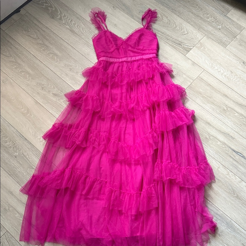 Betsy & Adam Pink Ruffled Maxi Dress